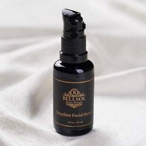 Bellsol Sapphire Serum anti-aging luxury natural serum best for dry mature skin. Made with Blue Tansy and Bulgarian Rose Absolute for glowing skin.